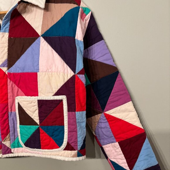 Handmade Quilted Jacket Coat Cotton XS-Small Pink Blue Purple Cropped - Picture 4 of 11